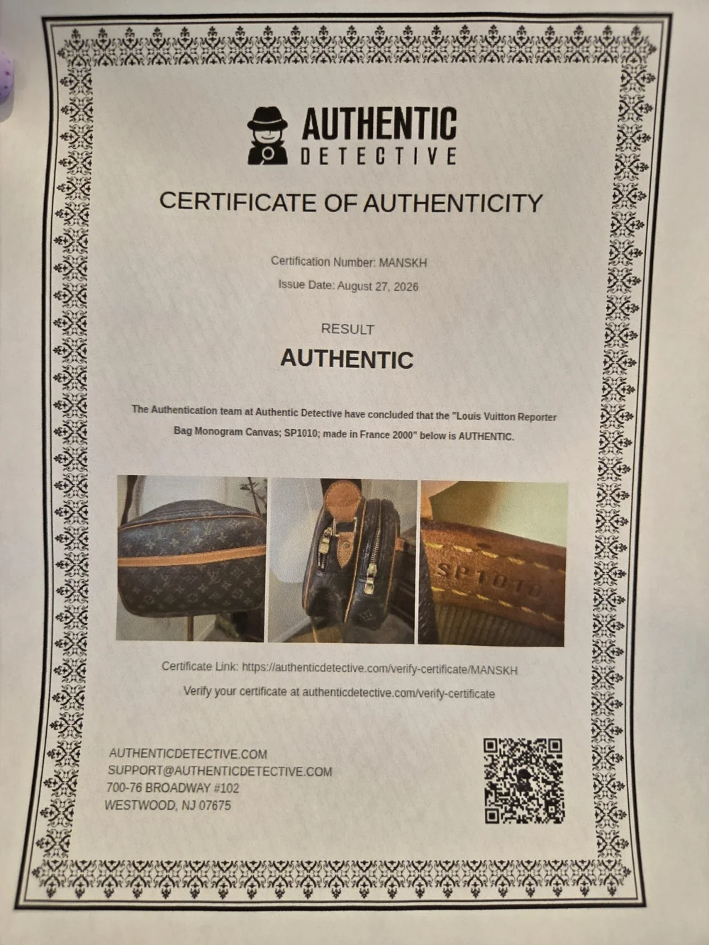 AUTHENTIC LOUIS VUITTON REPORTER BAG WITH COA